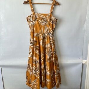 White House Black Market Palm Leaves Fit & Flare Cotton Midi Dress